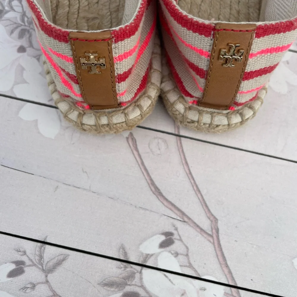 Tory Burch Striped Canvas Espadrille in Pink and Red